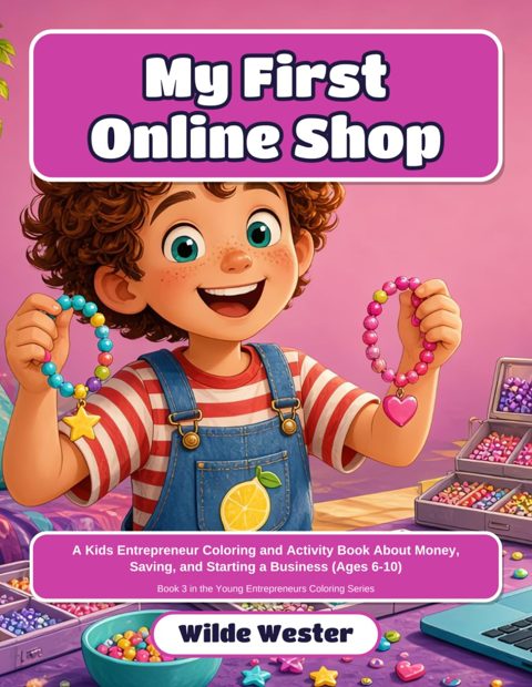 Cover of My First Online Shop, a Wilde Wester kids entrepreneur coloring book
